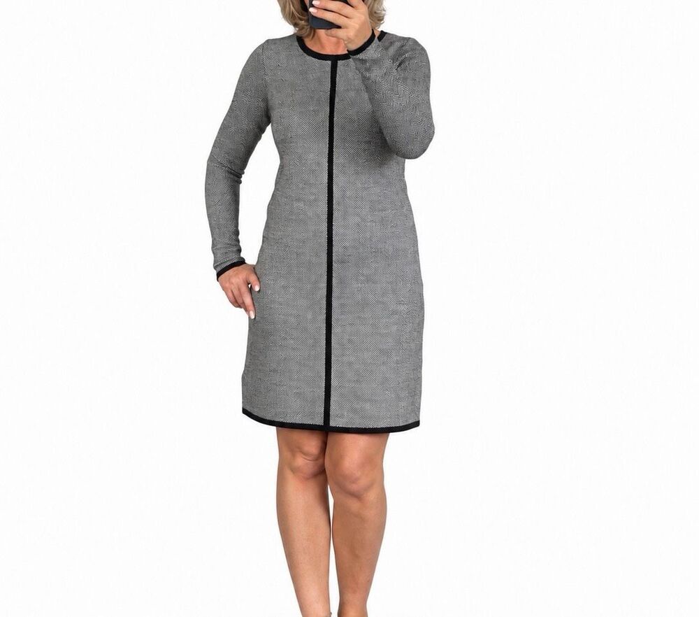 Cynthia Rowley 100% Merino Wool Gray Black Colorblock Dress Size S